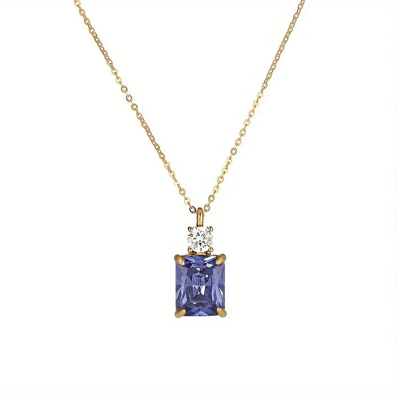 925 Sterling Silvery Perfume Pendant Necklace, with Blue Moissanite and Diamond Accents, 18K Gold Plated - Ideal Gift for Women, Men, Couples -, Made in Italy, Moissanite Necklace, Holiday Wear