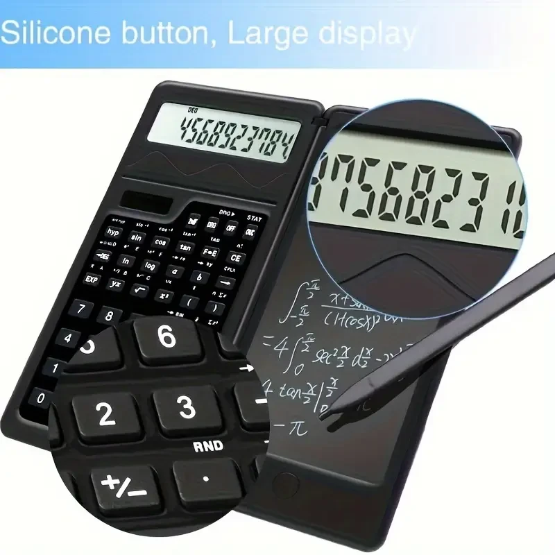 Calculators, Ultra-thin Scientific Calculator With 6 Inch Erasable LCD Writing Tablet, 10-Digit Foldable Calculator, Solar Battery Dual Powered Mathematical Physics Geometry Scientific Calculator