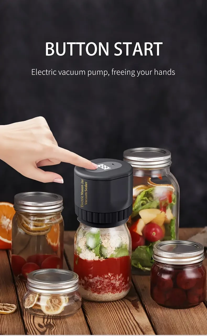 Electric Mason Jars Vacuum Sealer for Canned Jars, Suitable for Wide Mouth and Regular Mouth Mason Jars, for Storing Dry Food, Including 5 Wide Mouth and 5 Regular Mouth Mason Jar Lids (Black)