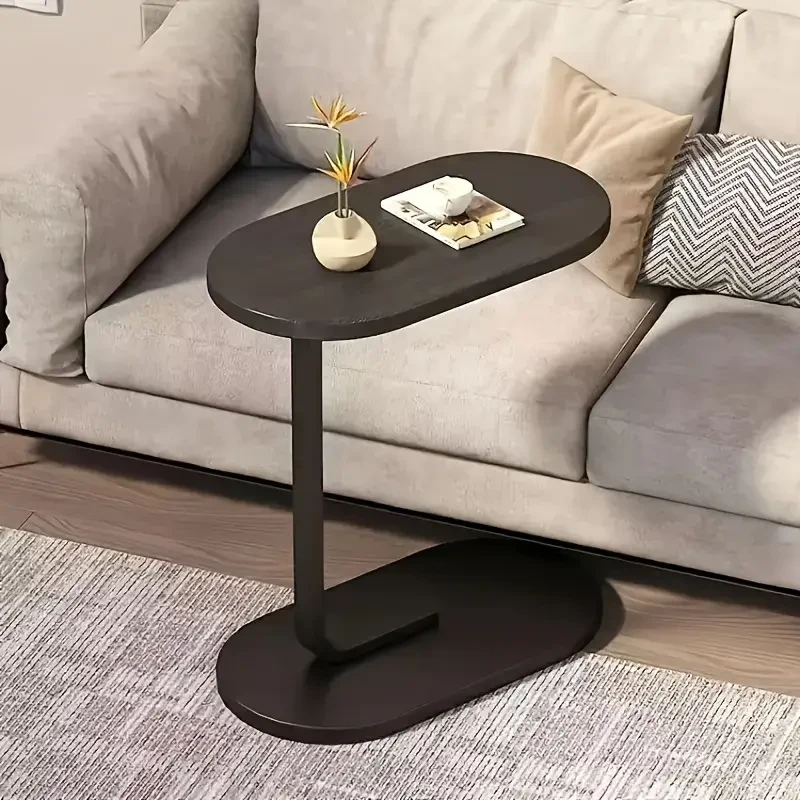 Cozy Appeal| Elegant Walnut Wood C-Shaped Side Table - Modern Durable Construction with Sturdy Black Metal Frame - Perfect for Living Room and Bedroom, Compact Design Ideal for RVs and Homes, Easy to Carry, Bedroom Side Table|Modern Side Table|Wood Metal