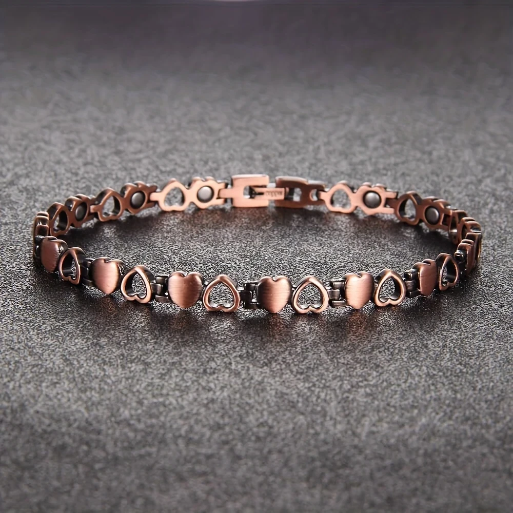 Adjustable Rose Golden Magnetic Ankle Bracelet for Women - Hypoallergenic Copper with Heart-Shaped Magnets, Polished Finish, Perfect Mothers Day Gift