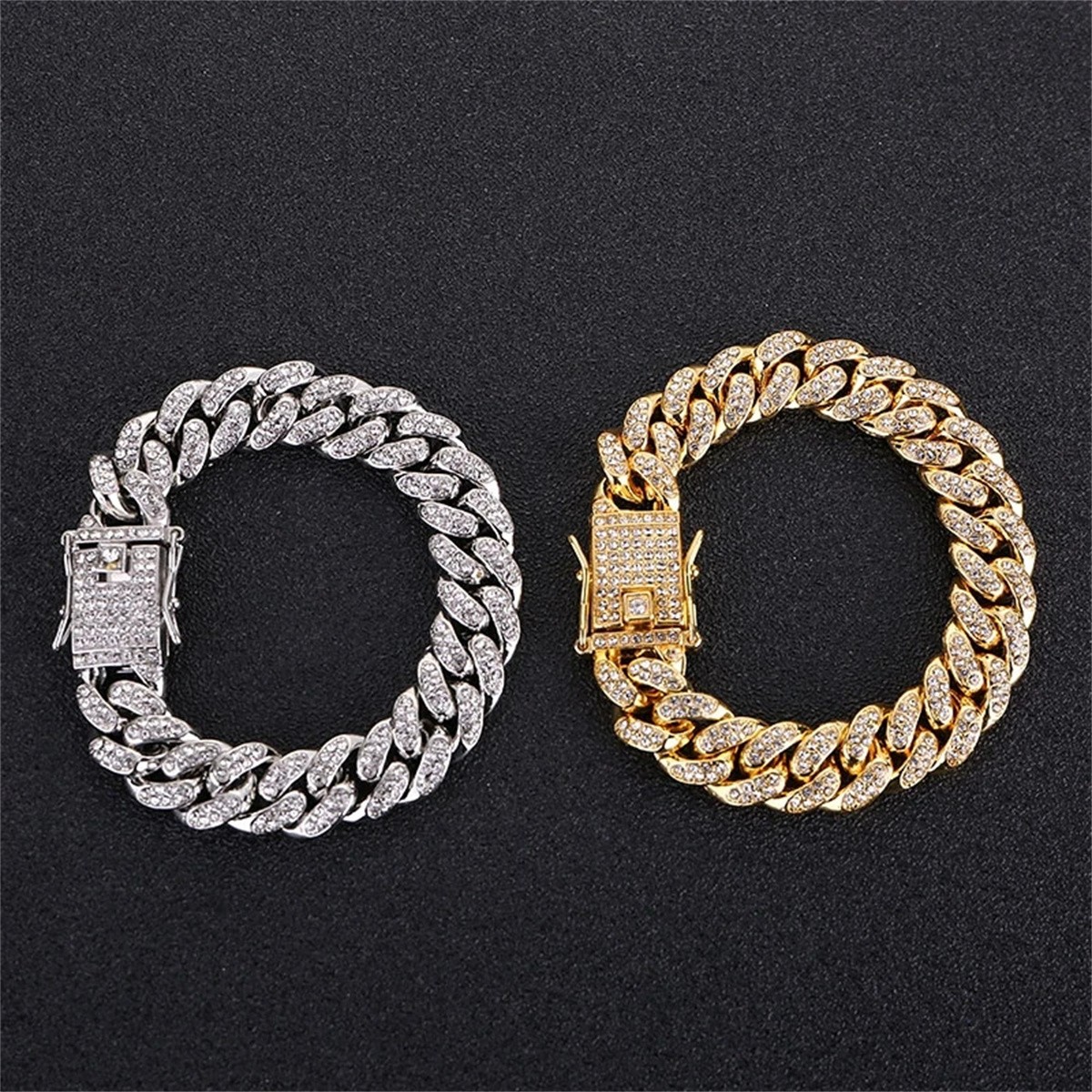 13mm Crystal Miami Iced Out Cuban Link Chain Bracelet