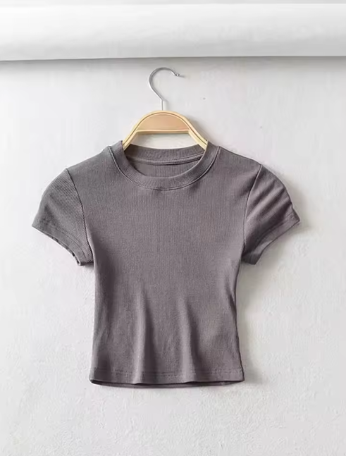 Summer Sexy Women O-neck Short-sleeve T-shirt Slim Elastic Skinny Crop Tops
