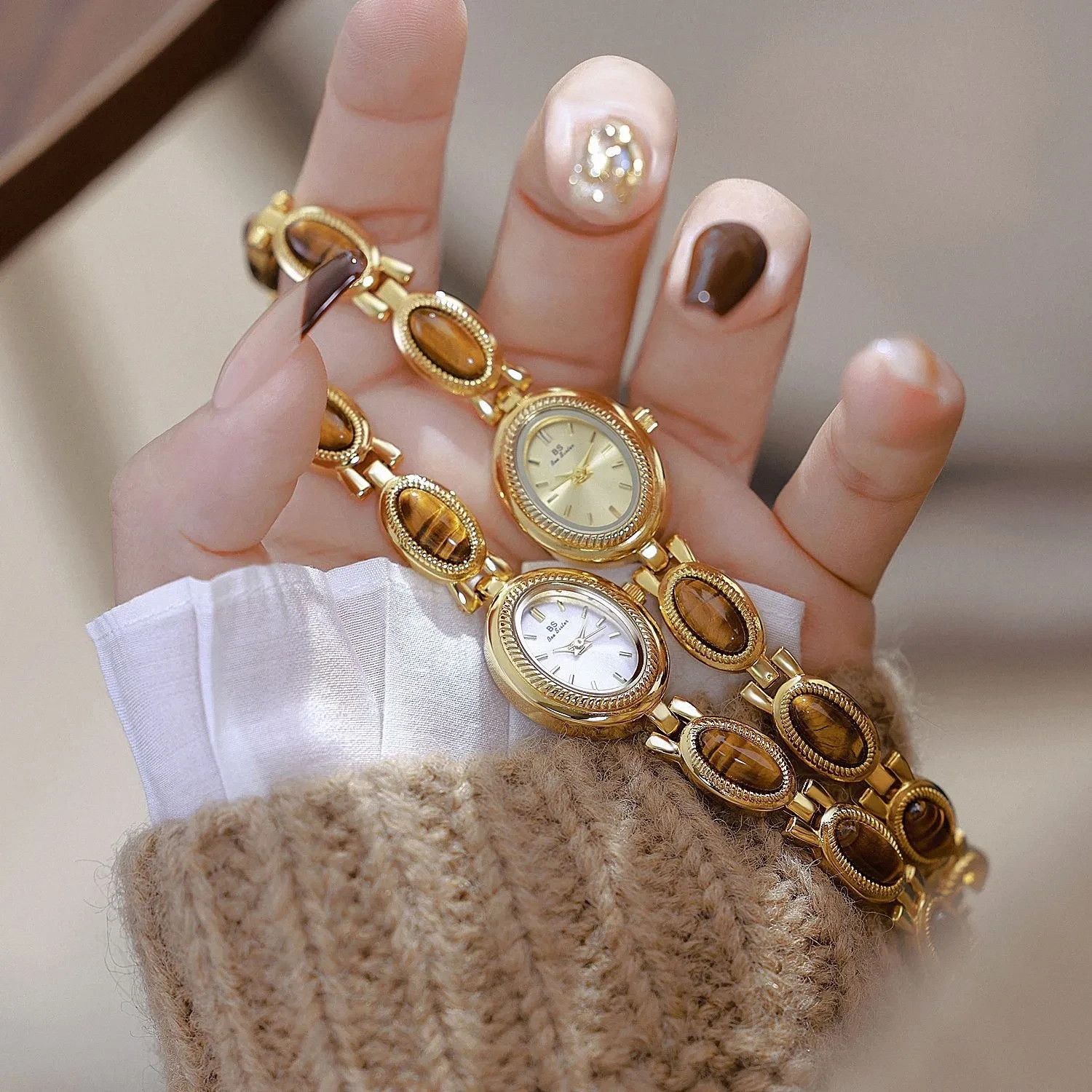 BS Gold Retro Rich Tigereye Chain Watch