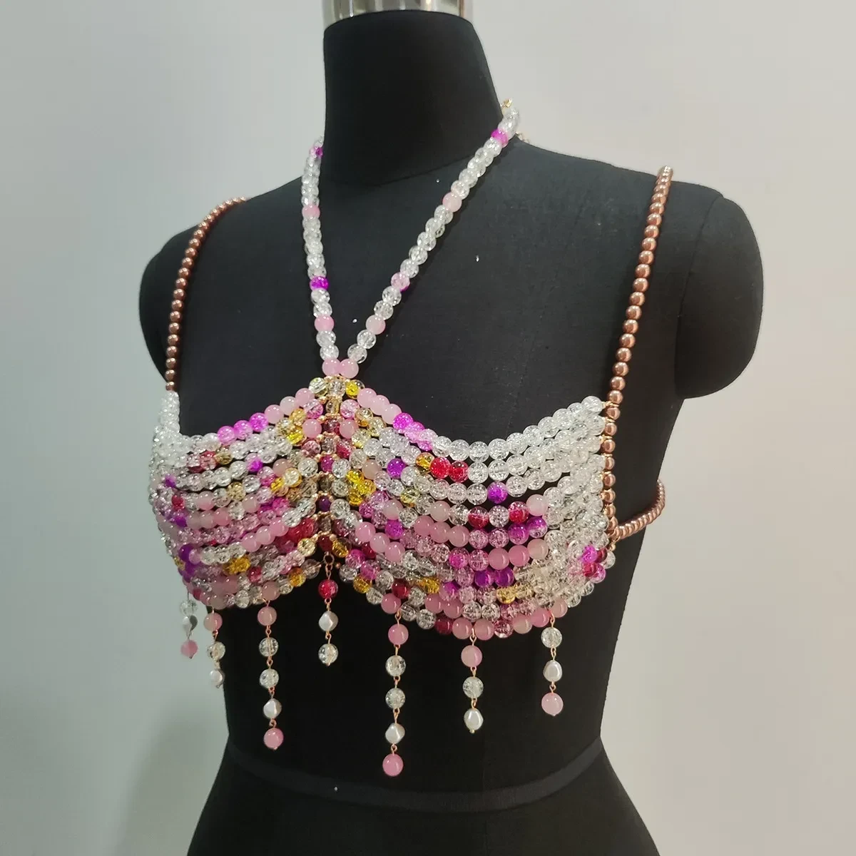 Gradient Color Glass Beaded Chest Necklace Heavy Industry Colorful Beads Body Chains