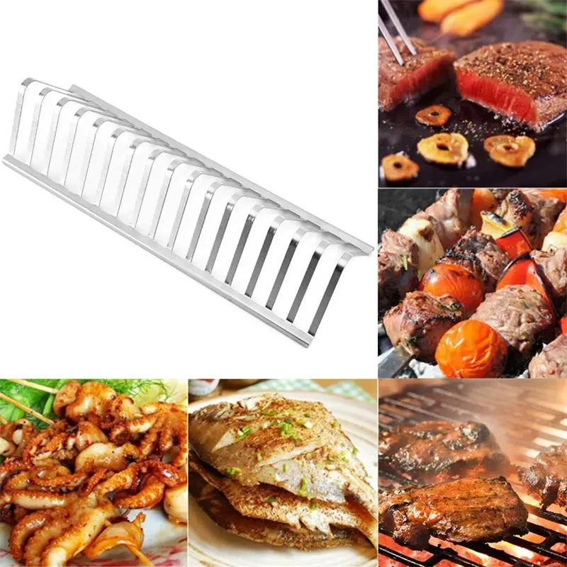 Stainless Steel Barbecue Grill Holder Smoking Rib Racks Grilling BBQ Accessories Outdoor Roasting Stand Picnic Utensil