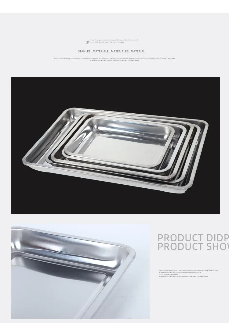 Stainless Steel Storage Trays Square Plate Thickening Pans Rectangular Tray Barbecue Deep Rice Dishes Bbq Kitchen Accessories