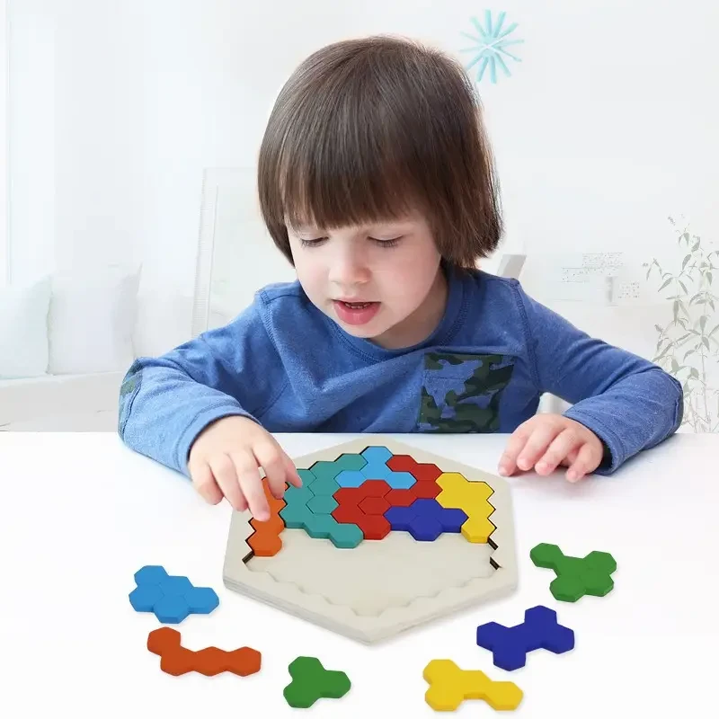 Hexagonal Wooden Puzzles in 3D for Kids
