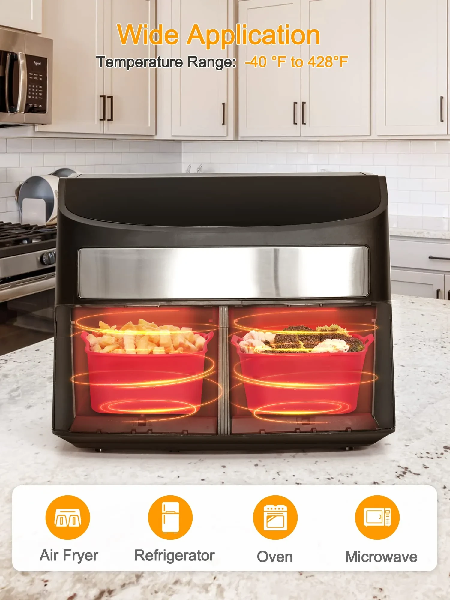 Air Fryer Silicone Pot With Handle Reusable Liner Heat Resistant Basket Rectangle Baking Accessories For Fryer Oven Microwave