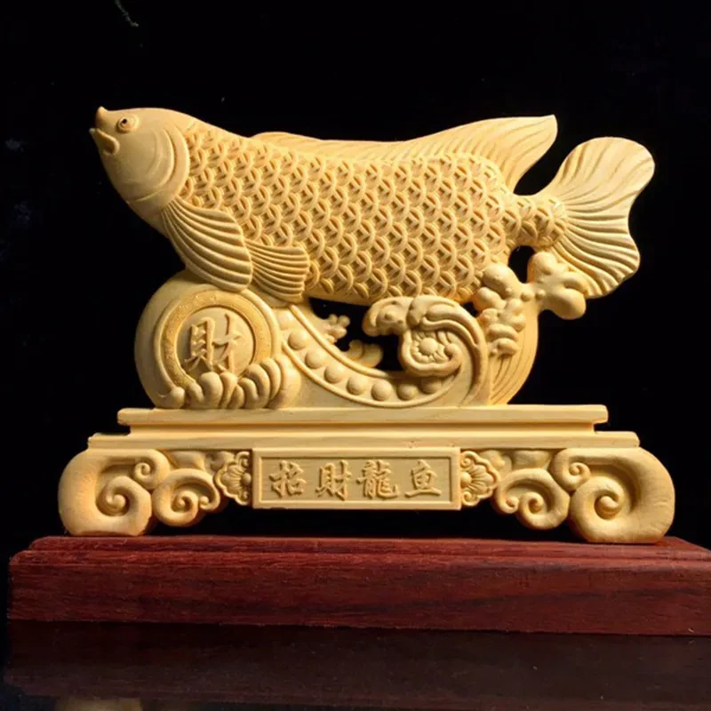 Boxwood Finely Carved Lucky Dragon Fish Ornaments Dragon Fish Desk Surface