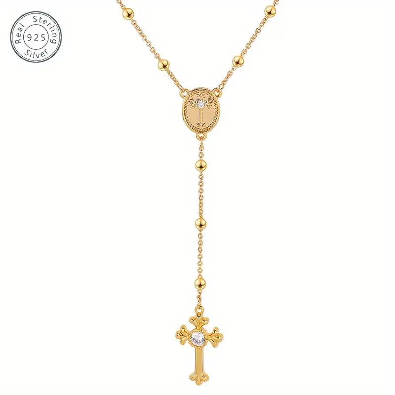 925 Sterling Silver Italian Rosary Cross Y-shaped Necklace