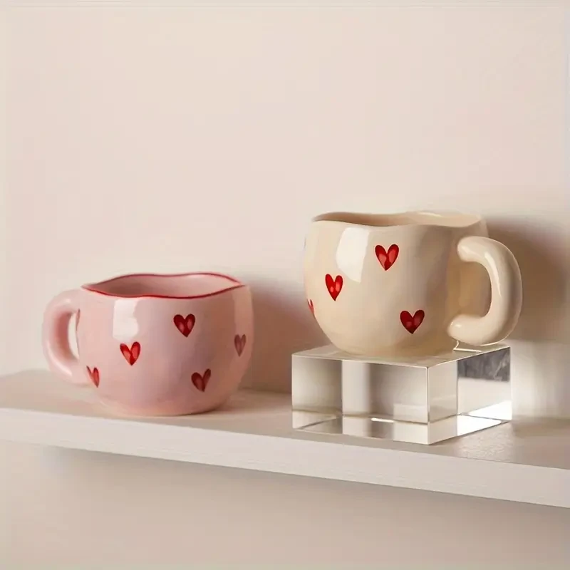 1pc Romantic Ceramic Coffee Mug 9.5oz - Charming Heart Pattern