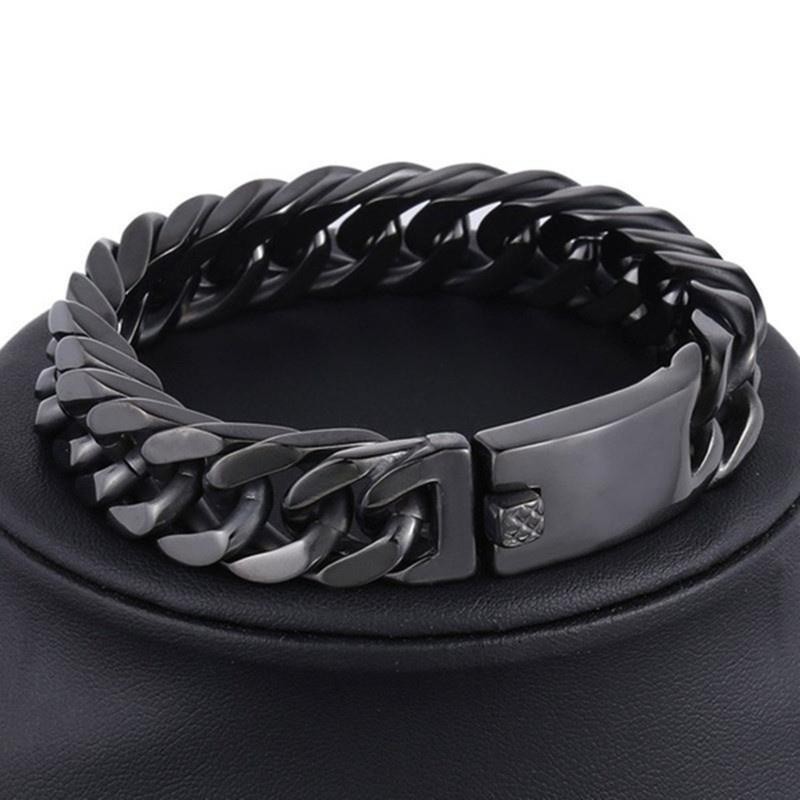 Fashion Black Cuban Chain Bracelet - Stainless Steel Hip Hop Jewelry for Men