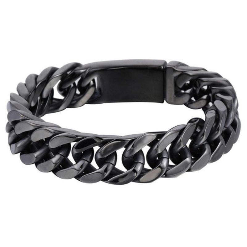 Fashion Black Cuban Chain Bracelet - Stainless Steel Hip Hop Jewelry for Men