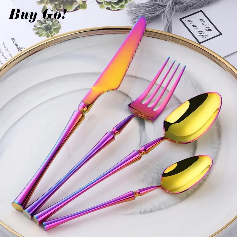 Stainless Steel Cutlery New Color Restaurant Small Waist Cutlery Four-piece Cutlery Set
