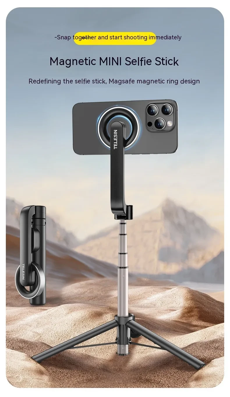 Magnetic Mobile Phone Mini Selfie Stick Bluetooth Remote Control Aluminum Alloy Tripod
