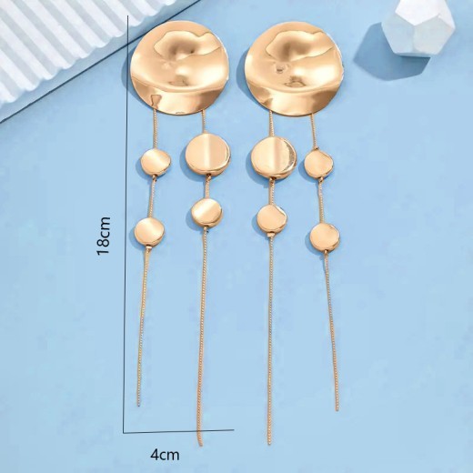 Leopard Print Disc Long Tassel Earrings For Women