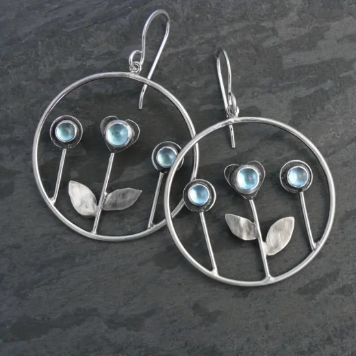 Vintage Flower Decorative Glass Inlaid Round Earrings Bohemian Style