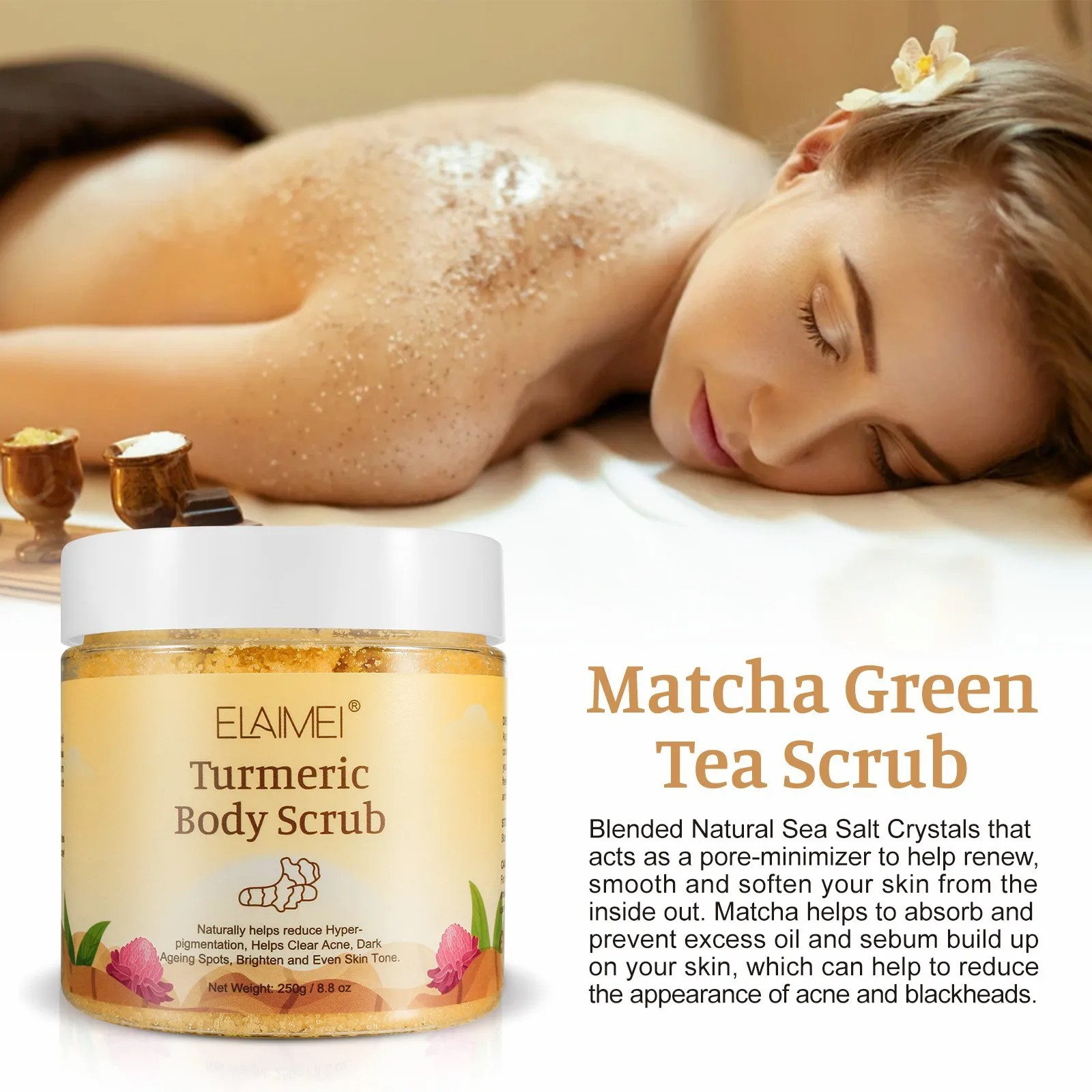 Matcha & Himalayan Salt & Turmeric Body Scrub Whitening, Anti-Oxidation, Reduces Acne & Pimples