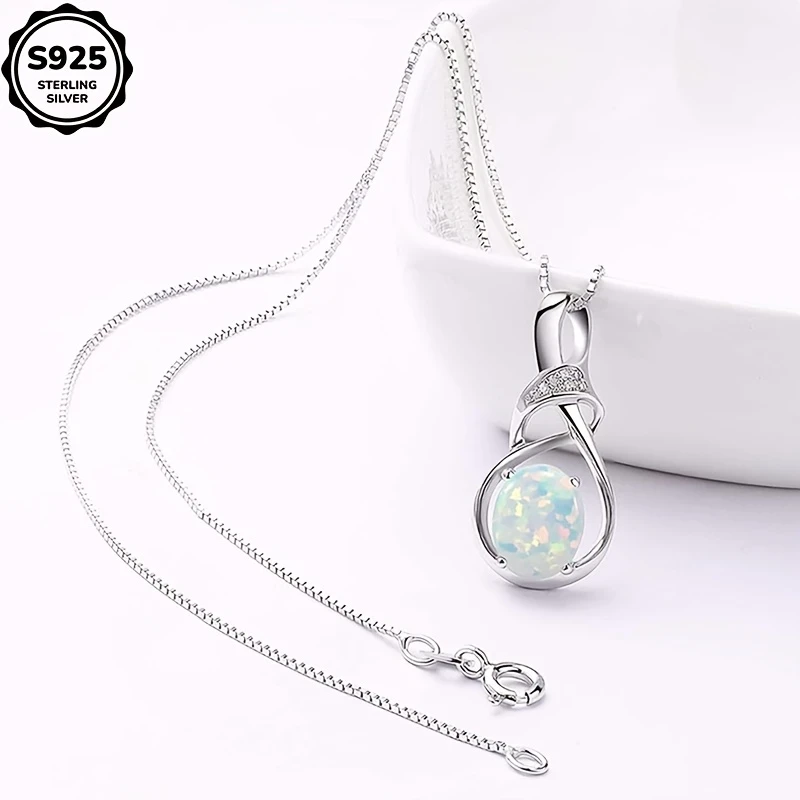 S925 Sterling Silver Opal Pendant Necklace Stylish and Elegant Womens Jewelry, Perfect for Daily Wear, Parties, and Special Occasions