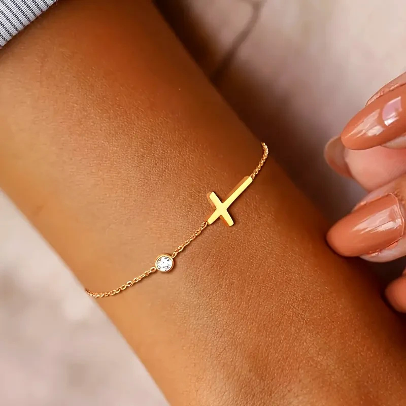 Simple Style Cross and Round Beads Stainless Steel Pendant Bracelet Perfect for Young Ladies, Parties, and Gift for Friends