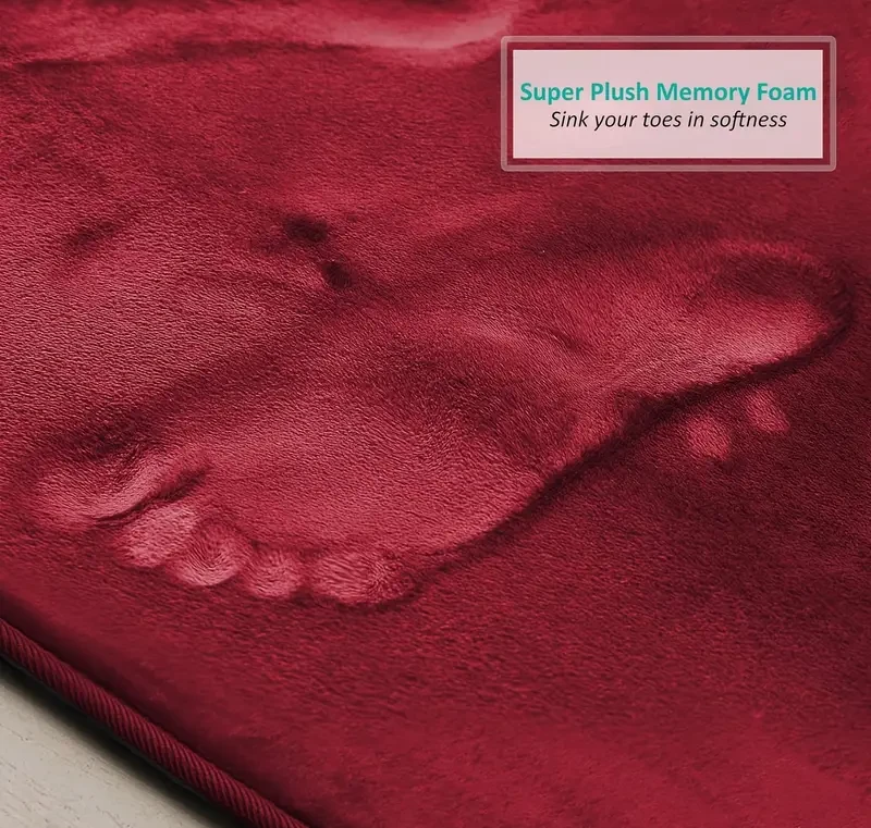 3pcs SoftTouch Memory Foam Bath Mats - Non-Slip, Stain Resistant, Quick-Dry, Foot Massage Design, 600gsm, 1.19cm Thick, Rectangular Polyester Rugs with PVC Backing for Bathroom, Kitchen, Laundry Room - Perfect for Valentine's & Patrick's Day Decor, Bath A