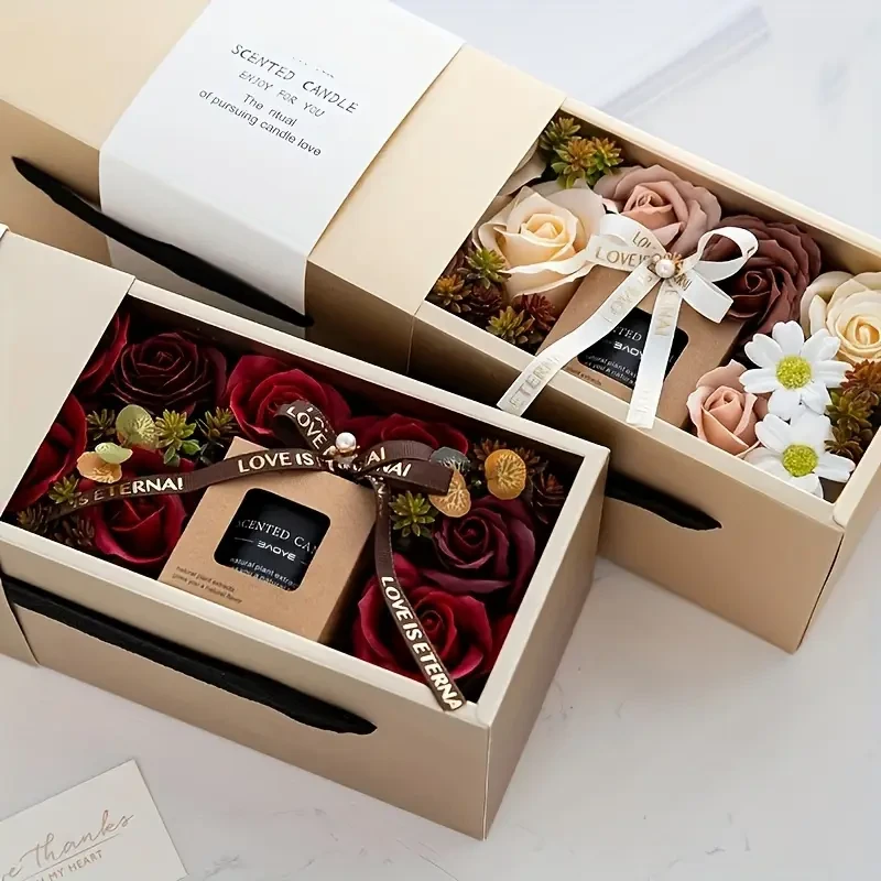 1pc Soy Wax Scented Candle Home Set - Romantic Roses & Sweet Amber Fragrance, Natural Plant Extracts, Ideal for Valentine's Day, Anniversaries, Bedroom Ambiance, Includes Elegant Gift Box with Decorative Elements