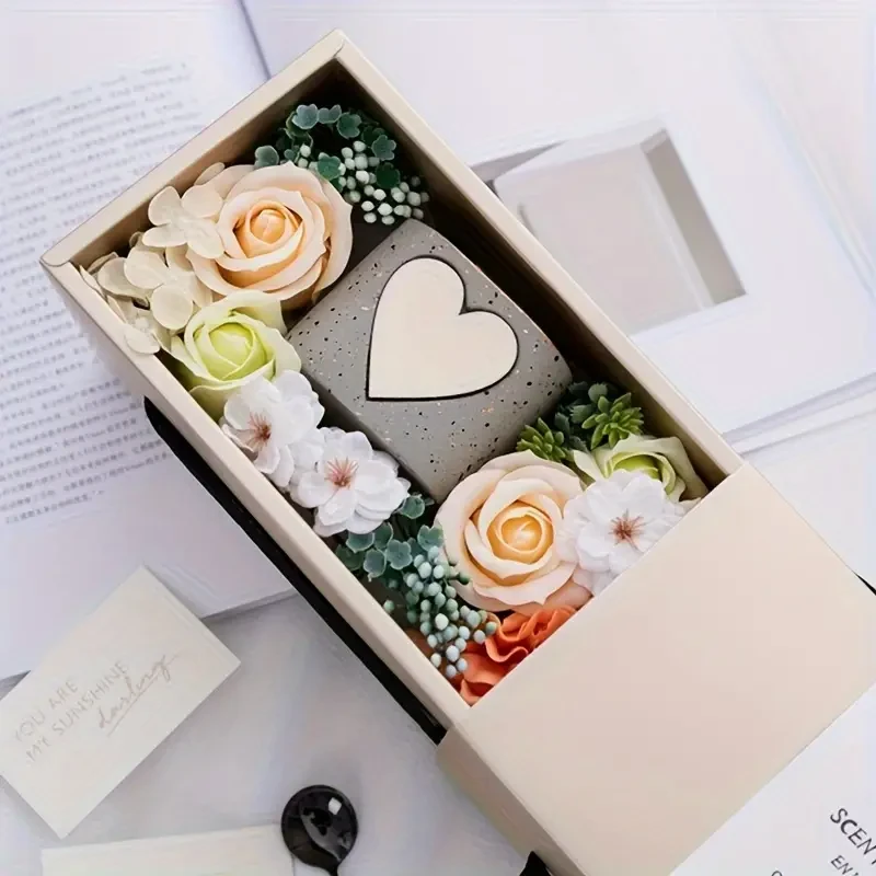 1pc Soy Wax Scented Candle Home Set - Romantic Roses & Sweet Amber Fragrance, Natural Plant Extracts, Ideal for Valentine's Day, Anniversaries, Bedroom Ambiance, Includes Elegant Gift Box with Decorative Elements