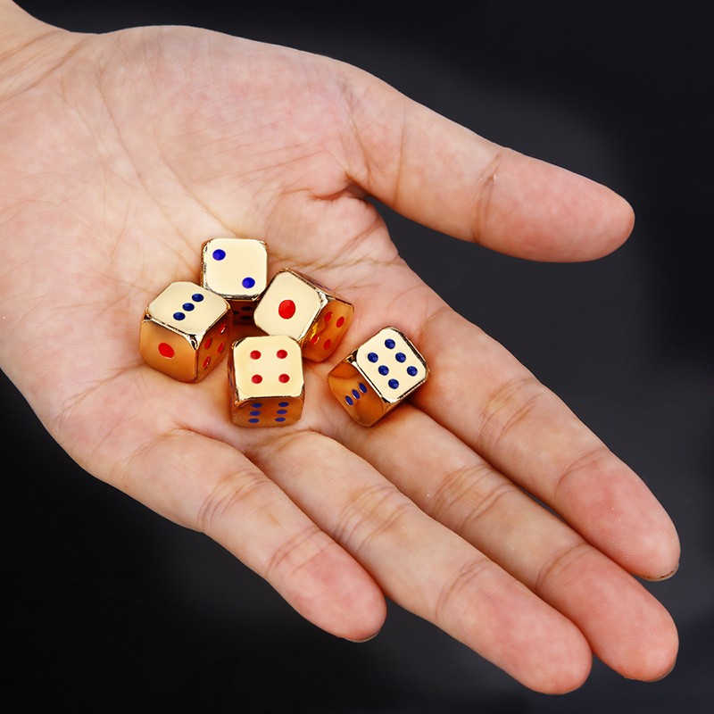 5PCS/1Set Creative Metal Dice  Golden/Silver Funny Game Dice with Colorful Points