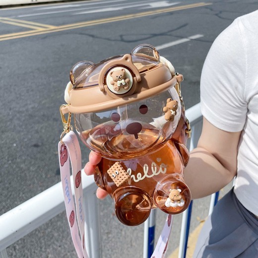 Cute Girl Heart Straw Cup Net Red High-value Large-capacity Bear