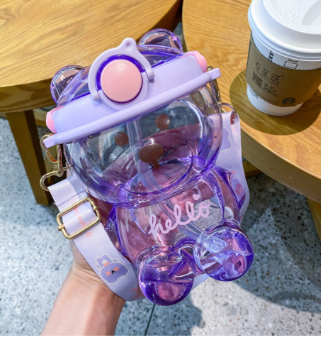 Cute Girl Heart Straw Cup Net Red High-value Large-capacity Bear