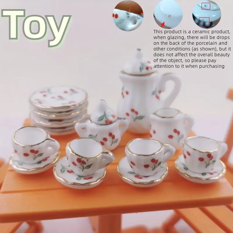 15pcs Mini Ceramic Tea Set Dollhouse Accessories