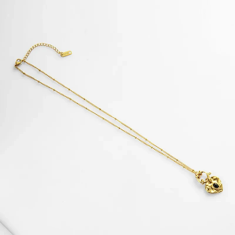 Natural Stone Peach Heart Titanium Steel Necklace French Simplicity