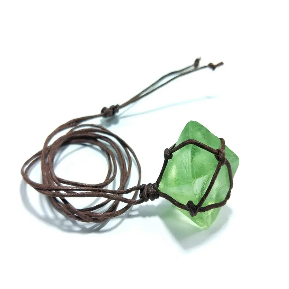Natural Blue and Green Fluorite Rough Stone Pendant Necklace