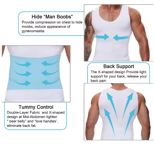 Compression Shirts Men Tummy Control Shapewear Compression Shirt Flat Belly Abdomen Slim Vest Waist Trainer Fitness Workout
