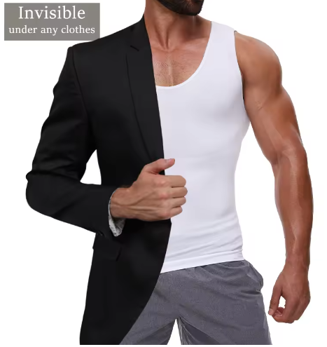 Compression Shirts Men Tummy Control Shapewear Compression Shirt Flat Belly Abdomen Slim Vest Waist Trainer Fitness Workout