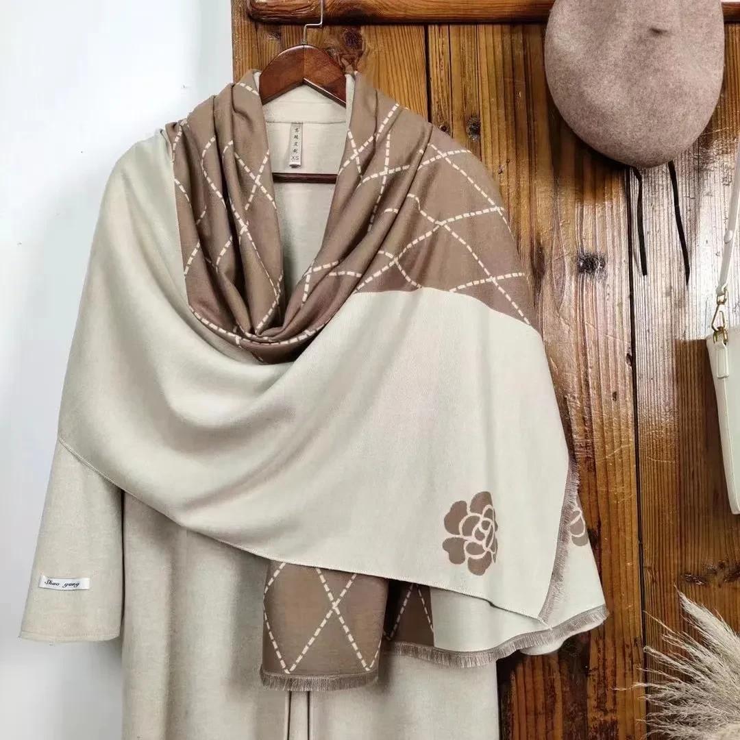 Versatile Cashmere-like Double-sided Tropical Rainforest Pattern Thickened Warm New Scarf For Women