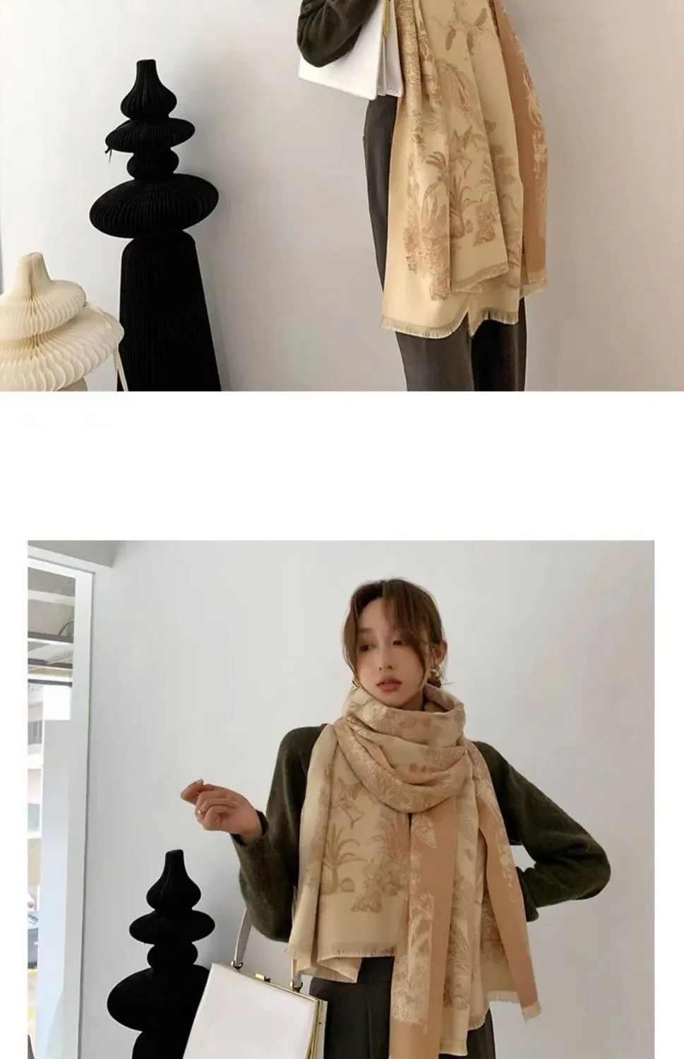 Versatile Cashmere-like Double-sided Tropical Rainforest Pattern Thickened Warm New Scarf For Women
