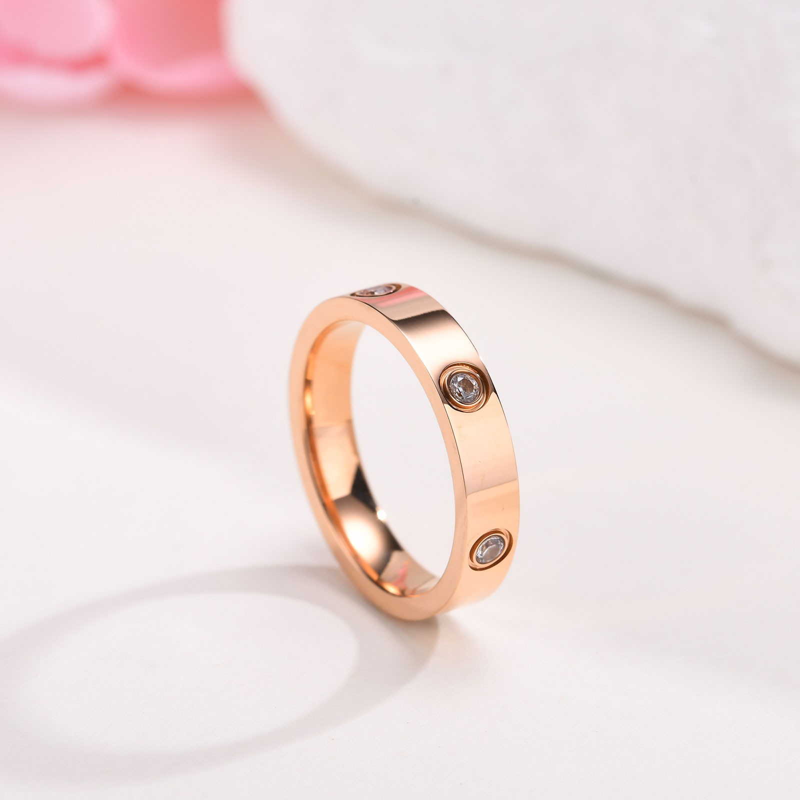 Dainty Cubic Zirconia Love Promise Rings - Gold Plated Stainless Steel Wedding Band