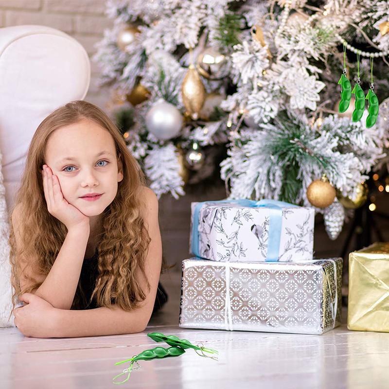 2Pcs Peapod Fidget Toy  Squeeze Bean Edamame Pea Keychain Keyring