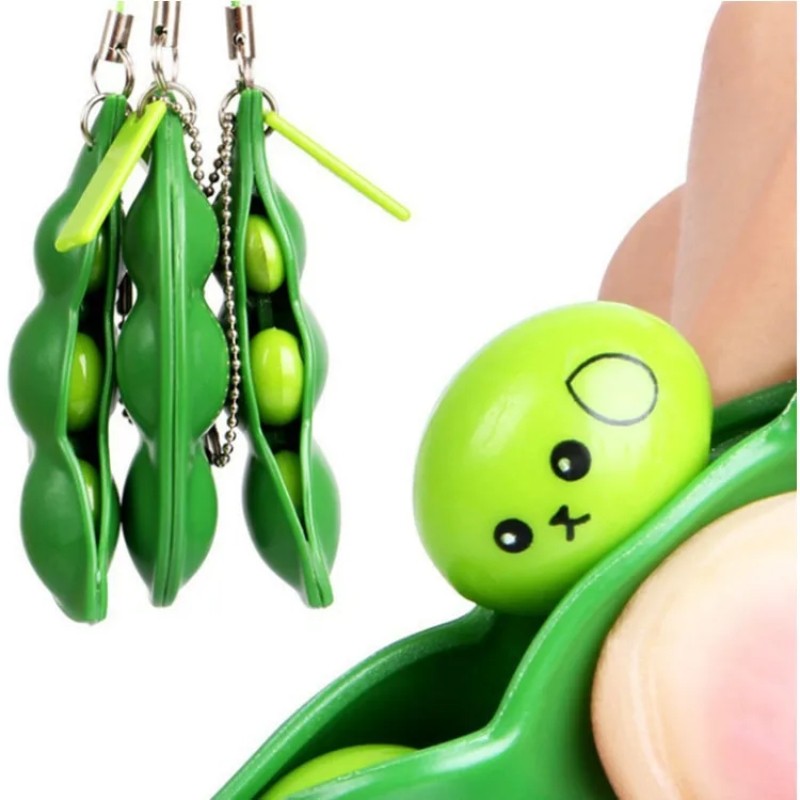 2Pcs Peapod Fidget Toy  Squeeze Bean Edamame Pea Keychain Keyring
