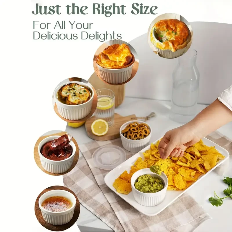 6-Pack Porcelain White Ceramic Ramekins with Lids