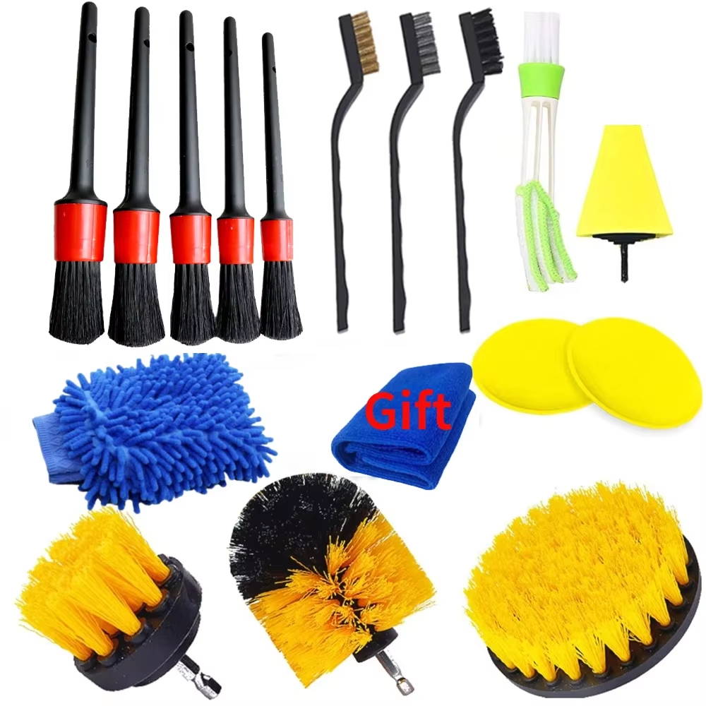 17PCS Car Detailing Cleaning Brushes Kit Brushes For Automotive Cleaning Auto Air Cleaning Electric Drill Brush Cars Dirt Dust Cleaning
