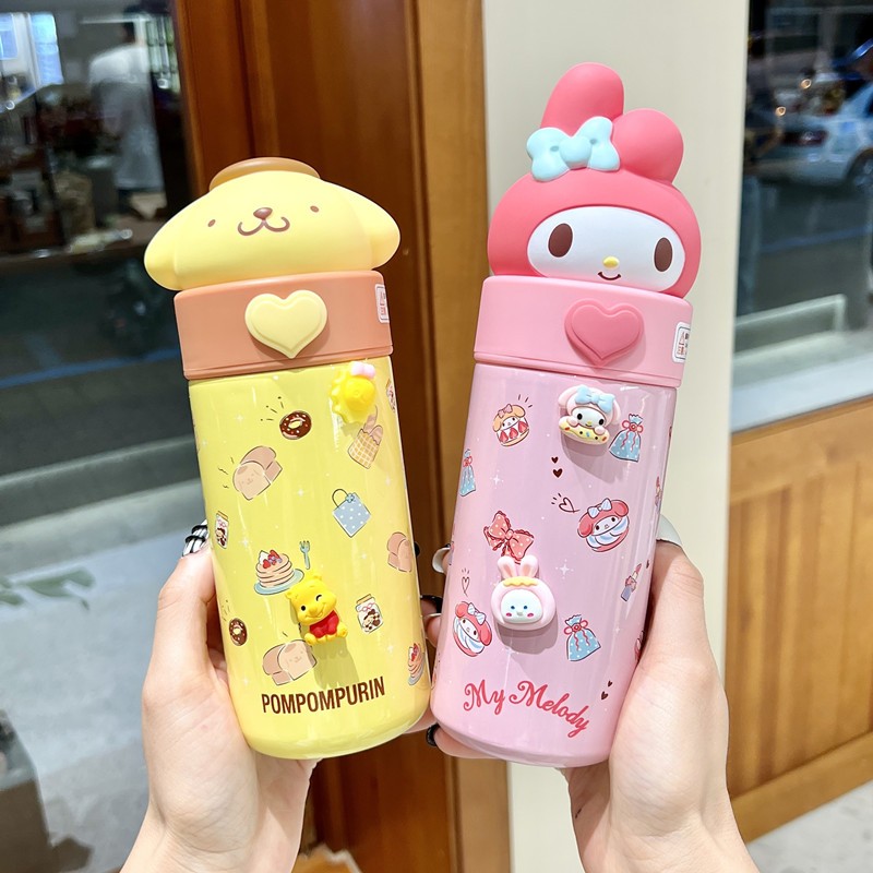 Sanrio Hello Kitty Water Cup 350ML Kawaii My Melody Thermos Cup, Anime Cartoon Kuromi Juice Cup, Insulated Water Bottle for Kids