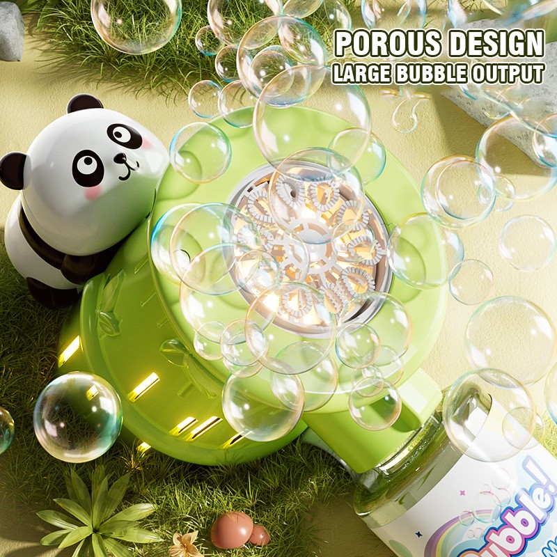 10-Hole Panda Bubble Gun - Automatic Handheld Bubble Blower with Lights
