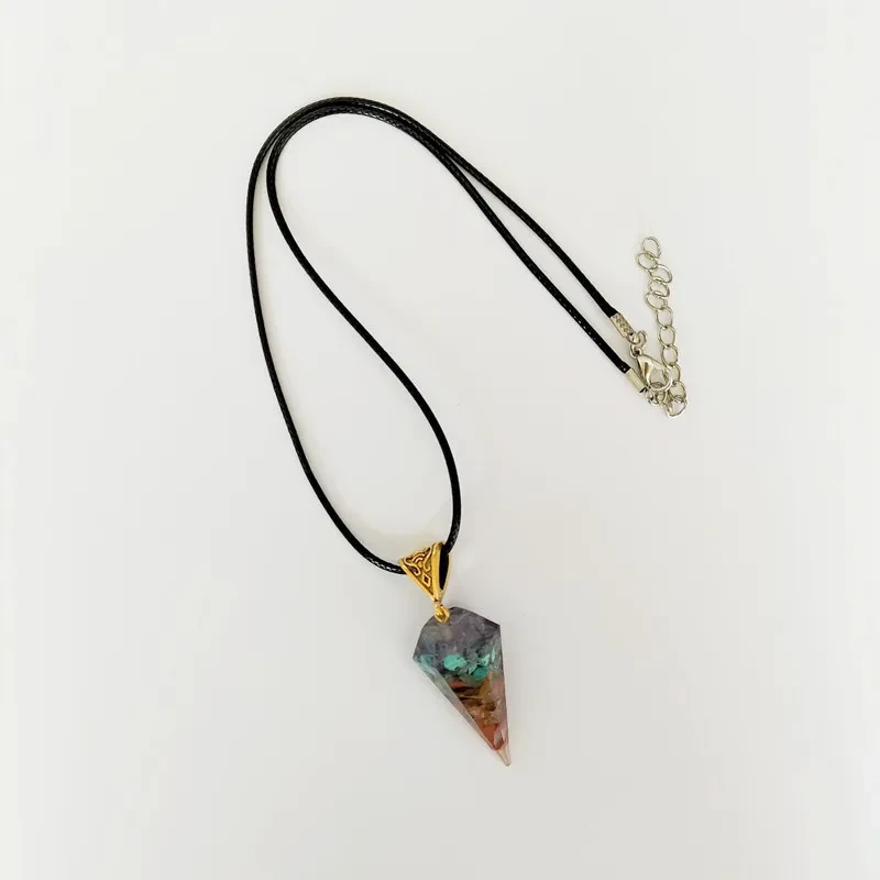Colorful Crystal Agate Semi-precious Stone Hexagonal Cone Necklace