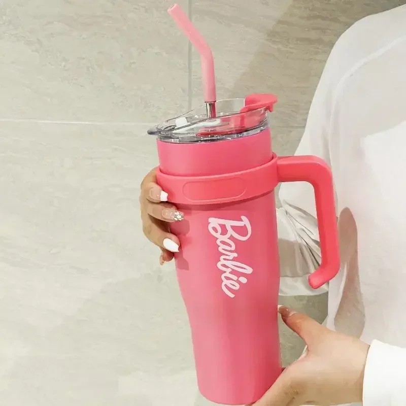 MINISO Barbie Co-Branded 1600ML Large-Capacity Stainless Steel Water Cup Thermal Insulation, Pink, Girls Water Bottle