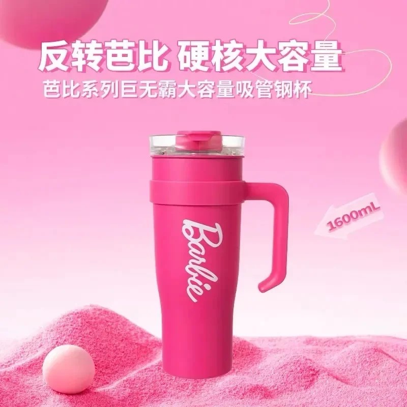 MINISO Barbie Co-Branded 1600ML Large-Capacity Stainless Steel Water Cup Thermal Insulation, Pink, Girls Water Bottle