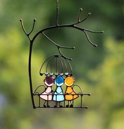 Color Art Window Pendant Angel Couple Decoration Gift A Object