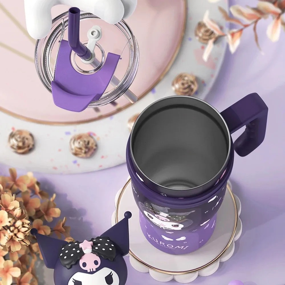 MINISO 1200ml Sanrio Thermos Bottle Cold Ice Cute Hello Kitty Kuromi Cinnamoroll Melody Stainless Steel Water Bottle with Straw 2024